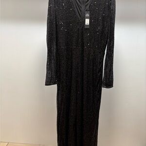 Fashion Nova Sparkling Black Long Jumpsuit with cowl back 2X